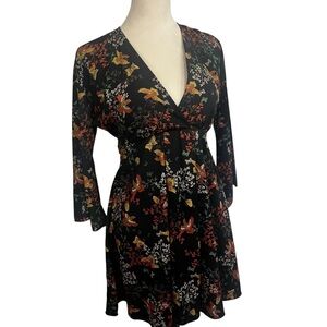 KLD Signature Bird Botanical Print Faux Wrap Dress | Small | Whimsical Fairygoth